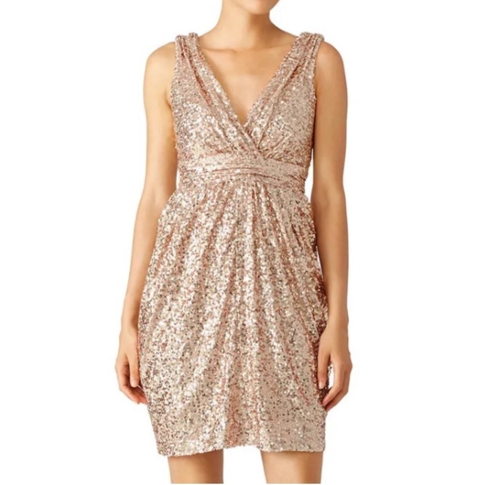 Badgley Mischka Gold Sequins Fifth Avenue Showstopper Dress Size 10